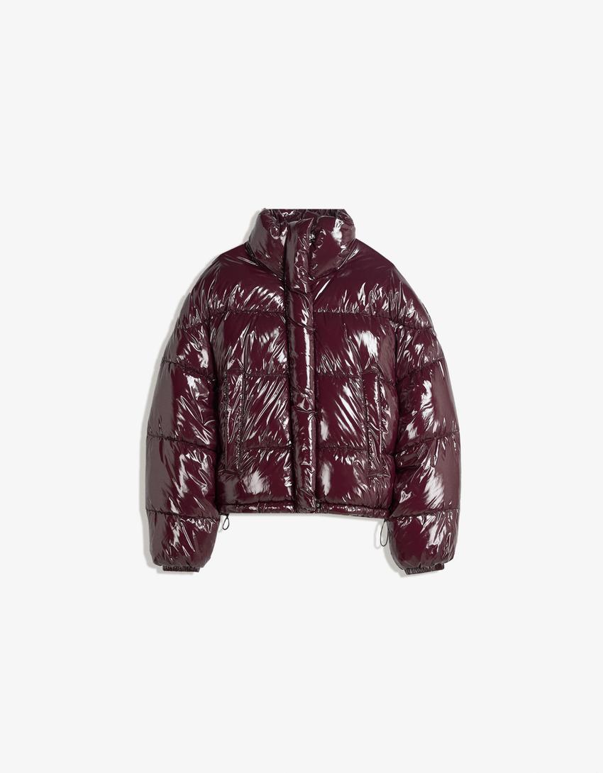 Vinyl-effect puffer jacket-Burgundy-3
