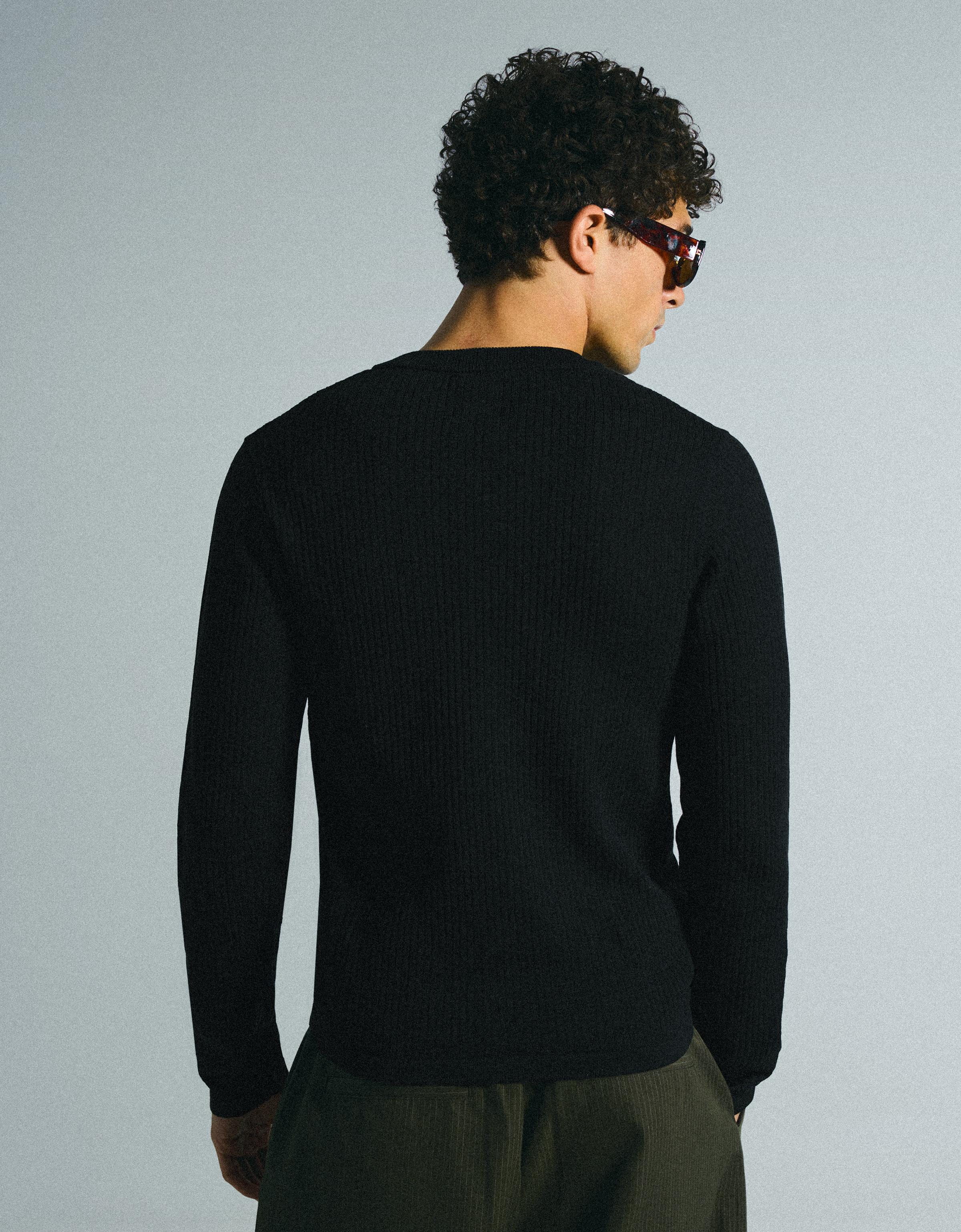Henley knit jumper — Black