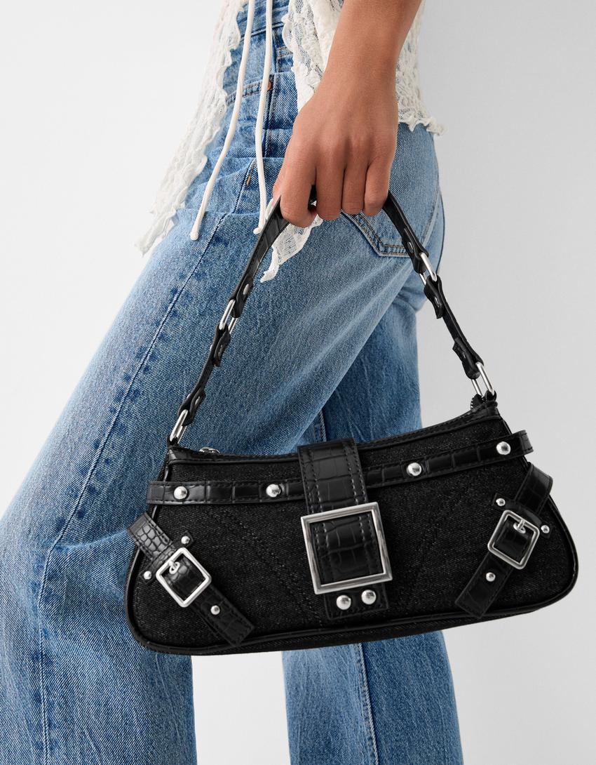 حقيبة دنيم بطبعة حيوانية منقوشة-أسود-1