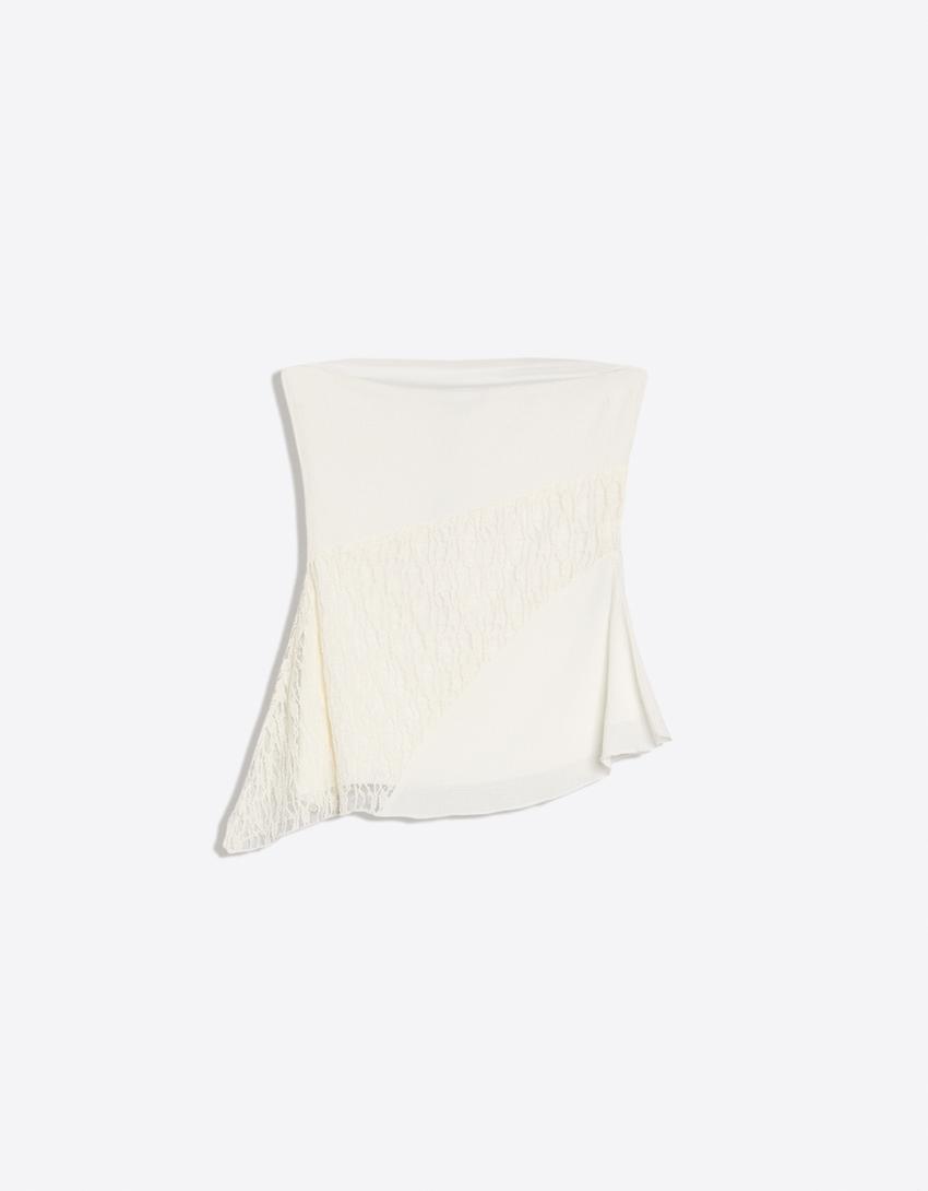 Top bandeau encaje asimétrico-Blanco roto