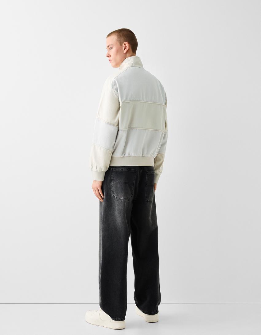 جاكيت بومبر دنيم فضفاض-كريمي-1