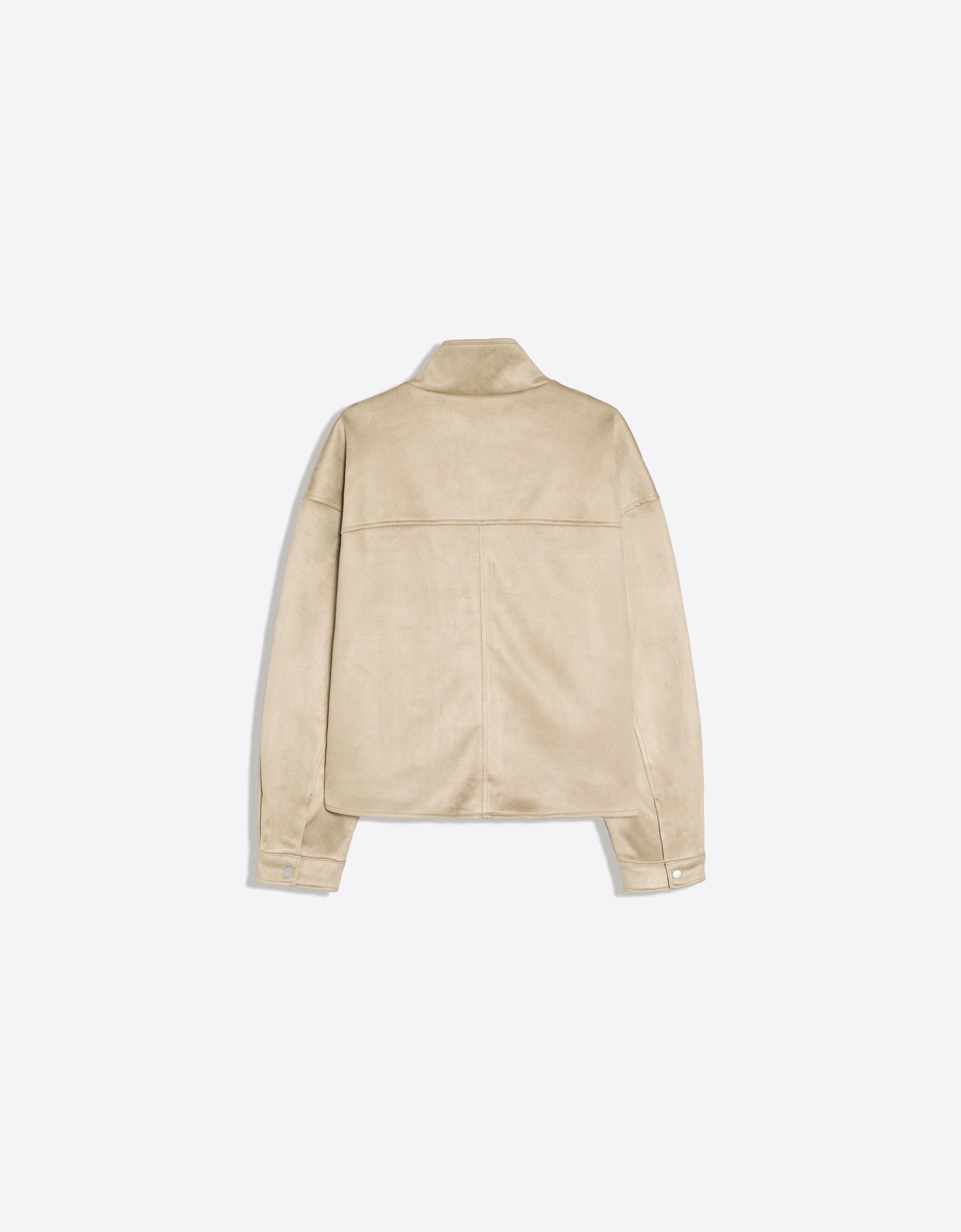 Faux suede clasp jacket — Beige