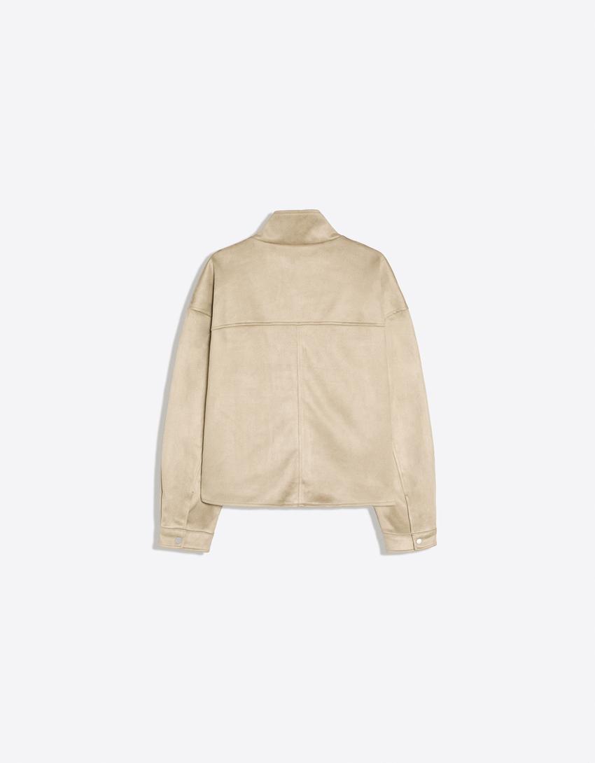 Jacke in Wildlederoptik mit Knebelknöpfen-Beige