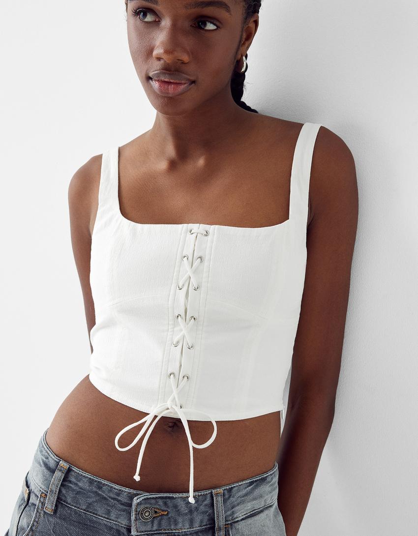 Tied crop top-White-2