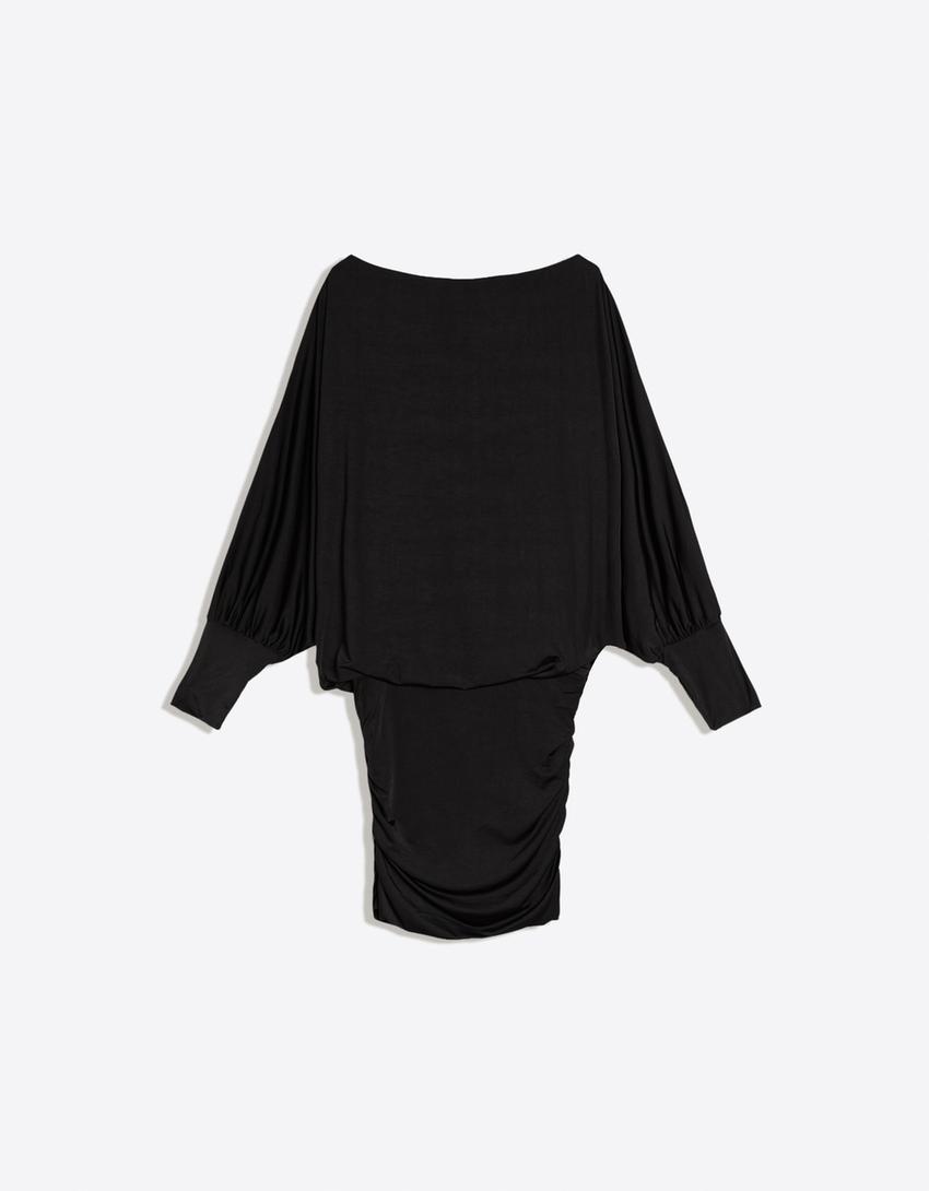 Rochie mini guler asimetric-Negru