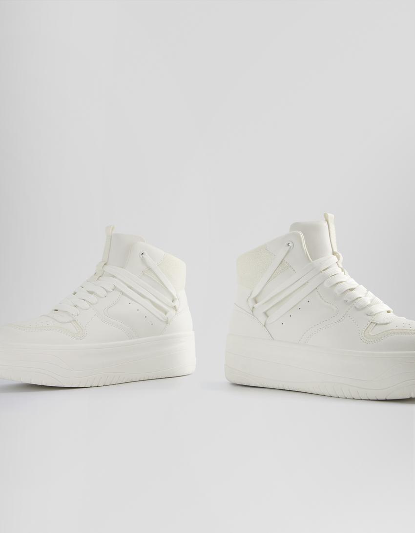 Sneakers montantes à lacets-Blanc-2