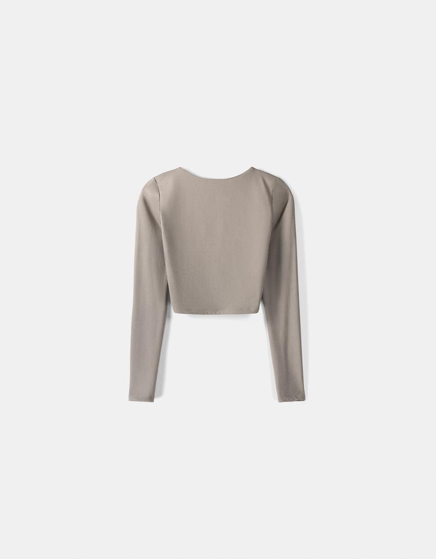 Long sleeve T-shirt with an open back-Camel
