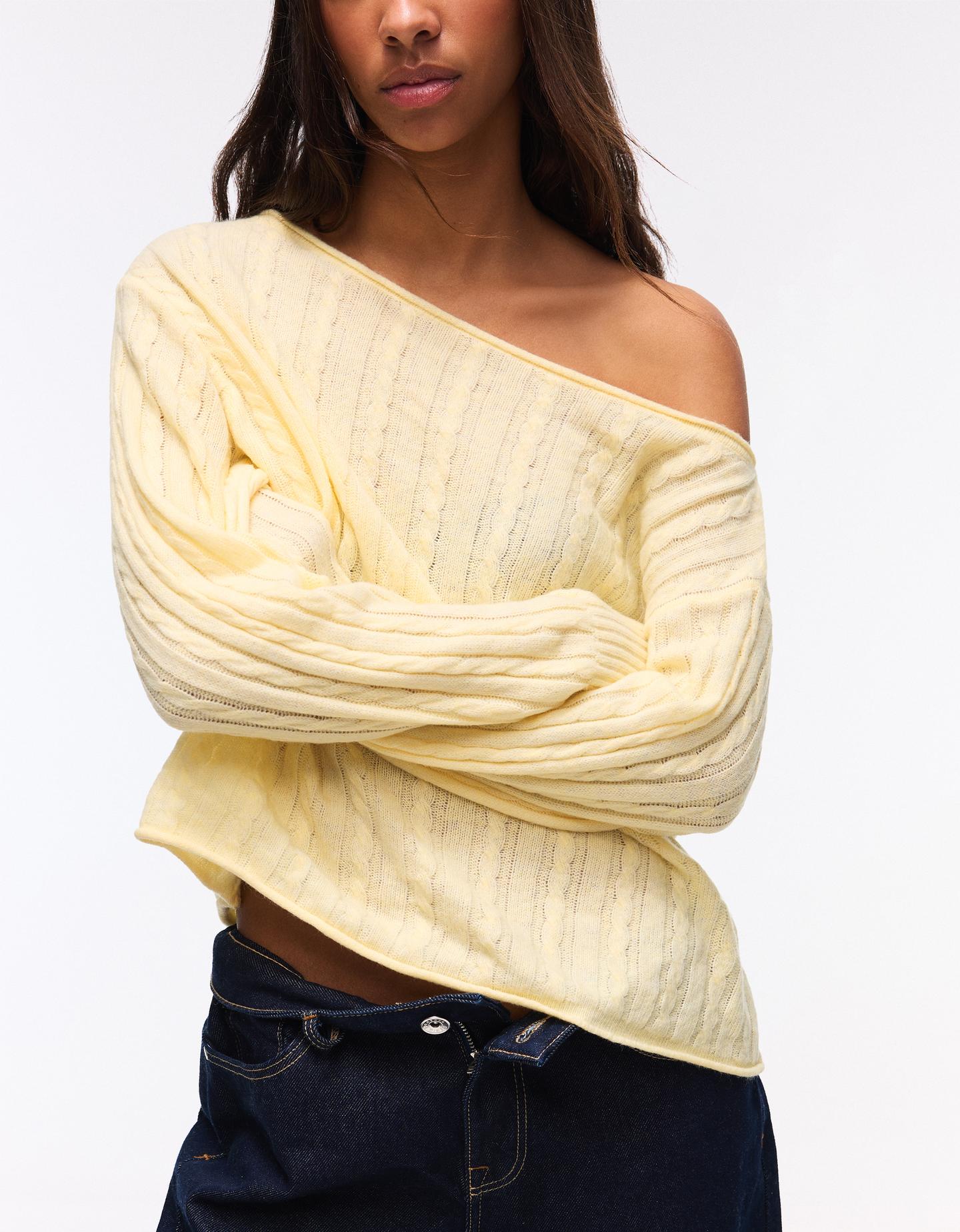 Bershka Jersey Trenzado Mujer Amarillo