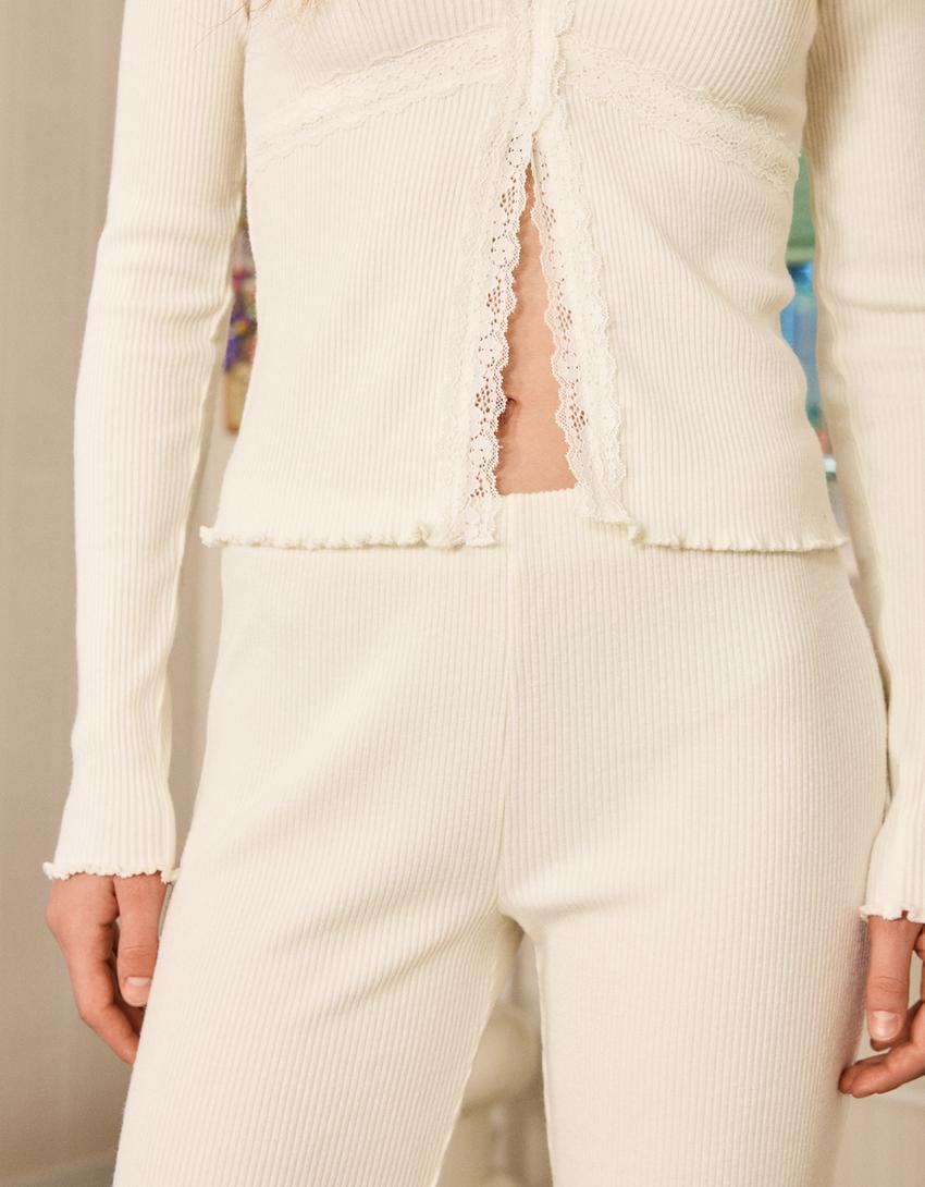 Soft touch flared trousers-Cream