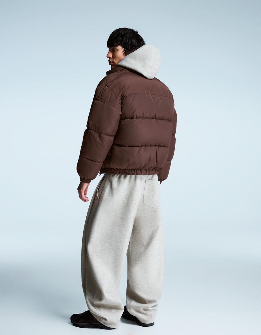 Technische puffy jas-Bruin