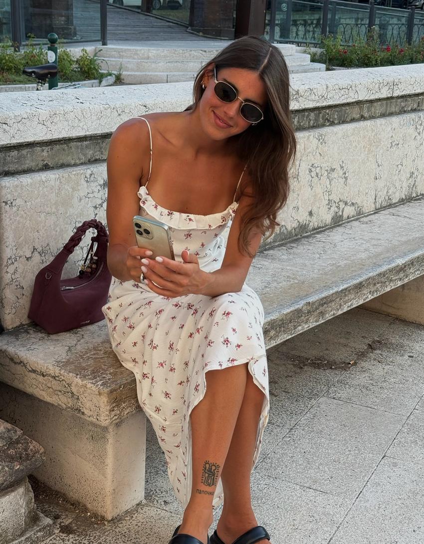 Robe midi bretelles imprimée-Multicouleur-3
