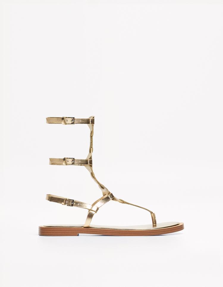 Flat slider sandals with buckles