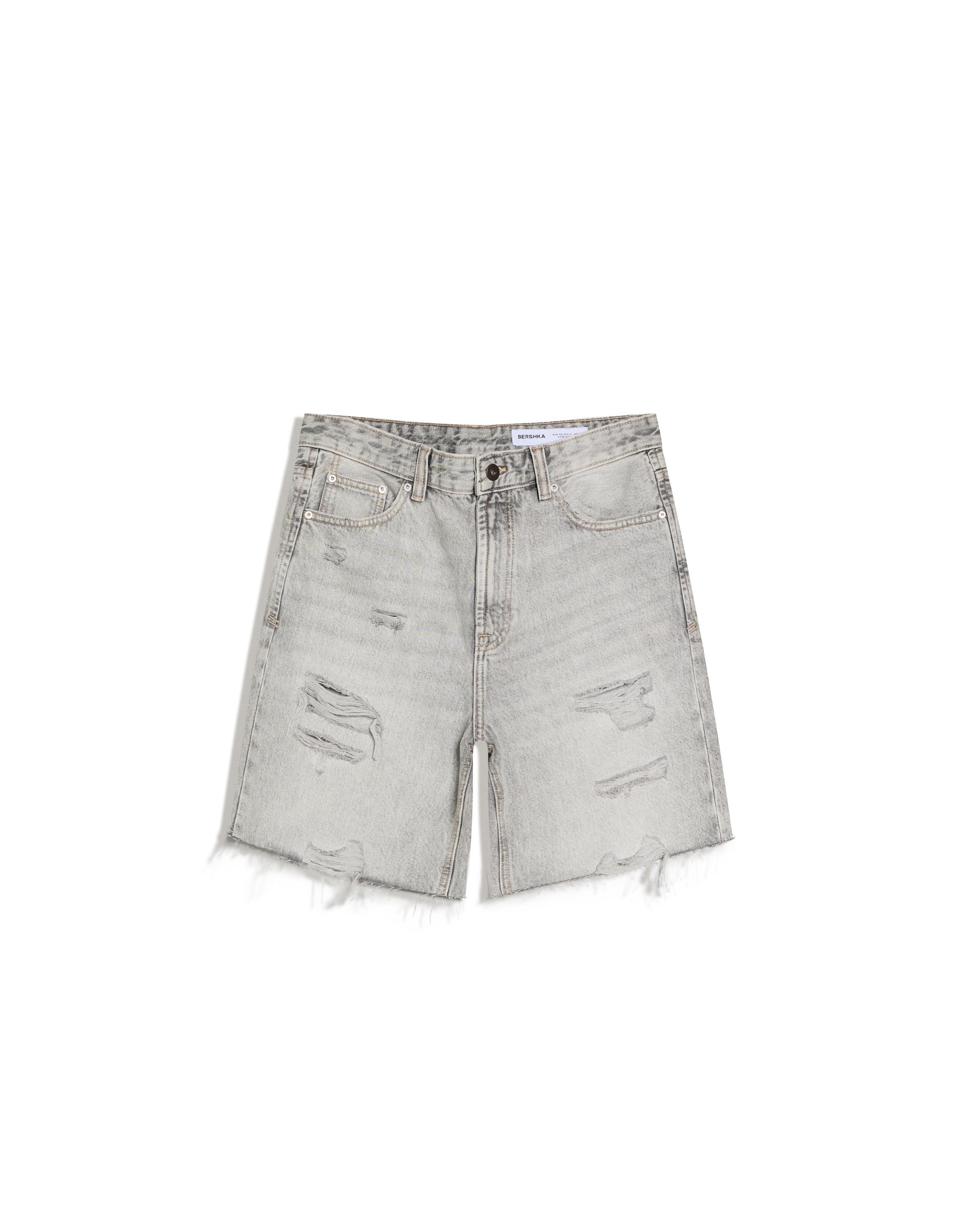 Ripped denim Bermuda shorts — Grey