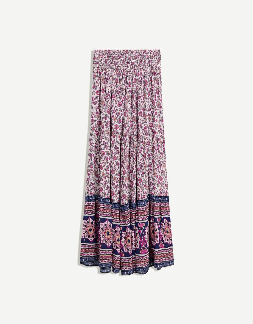 Boho print maxi skirt-Navy-1