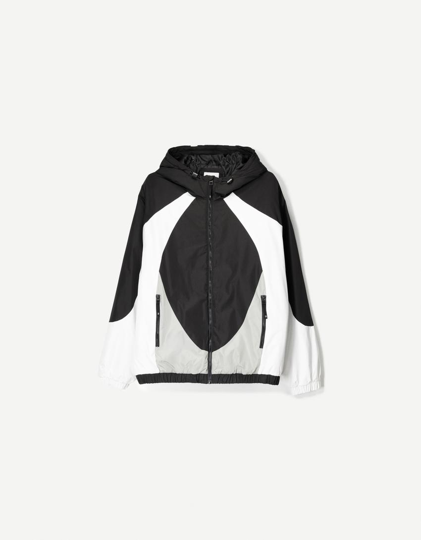 Colour block puffer jacket-Black