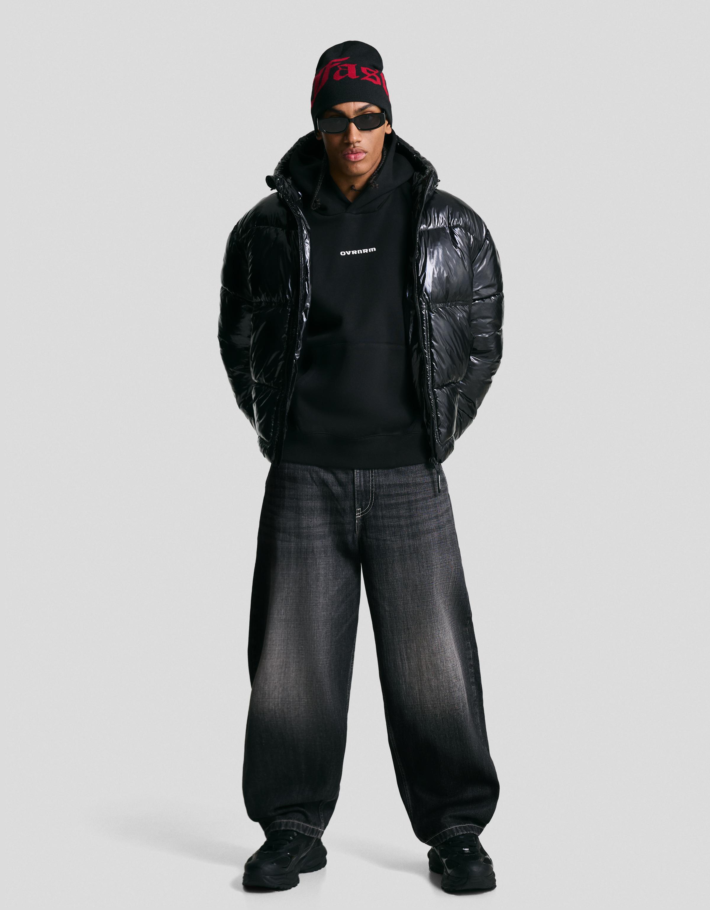 Hooded puffer jacket — Black