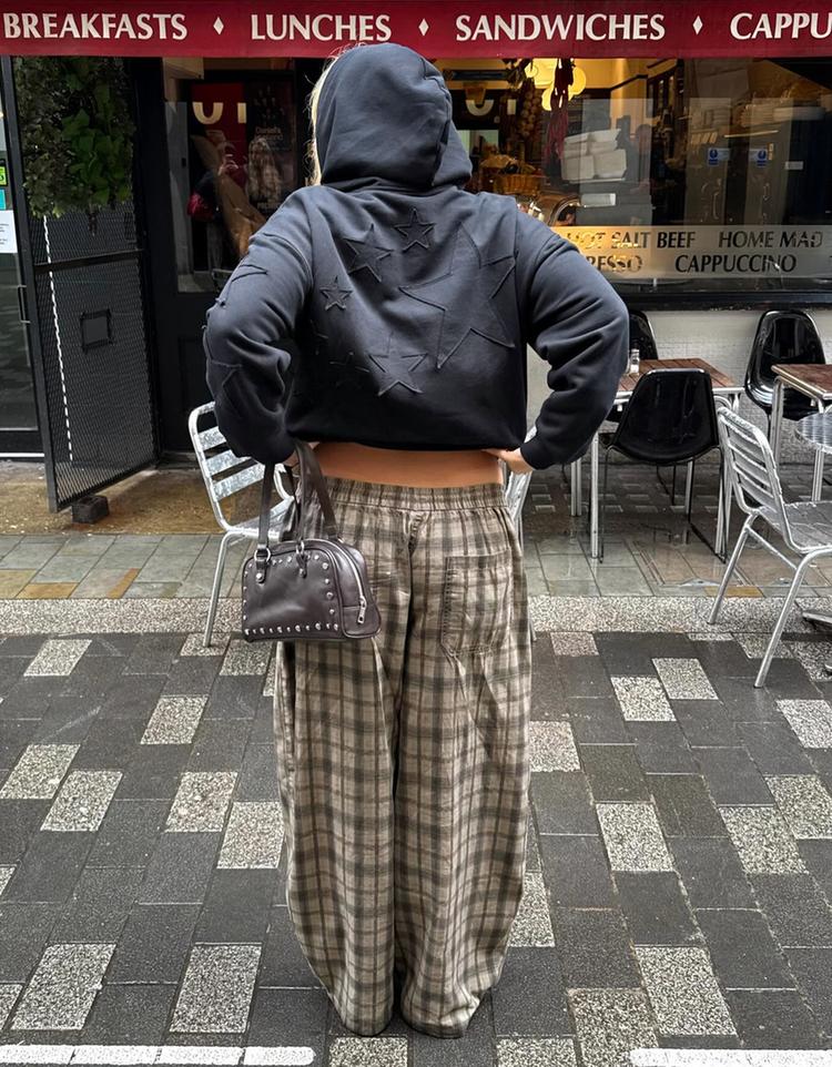 Fermuarlı nakışlı kapüşonlu sweatshirt