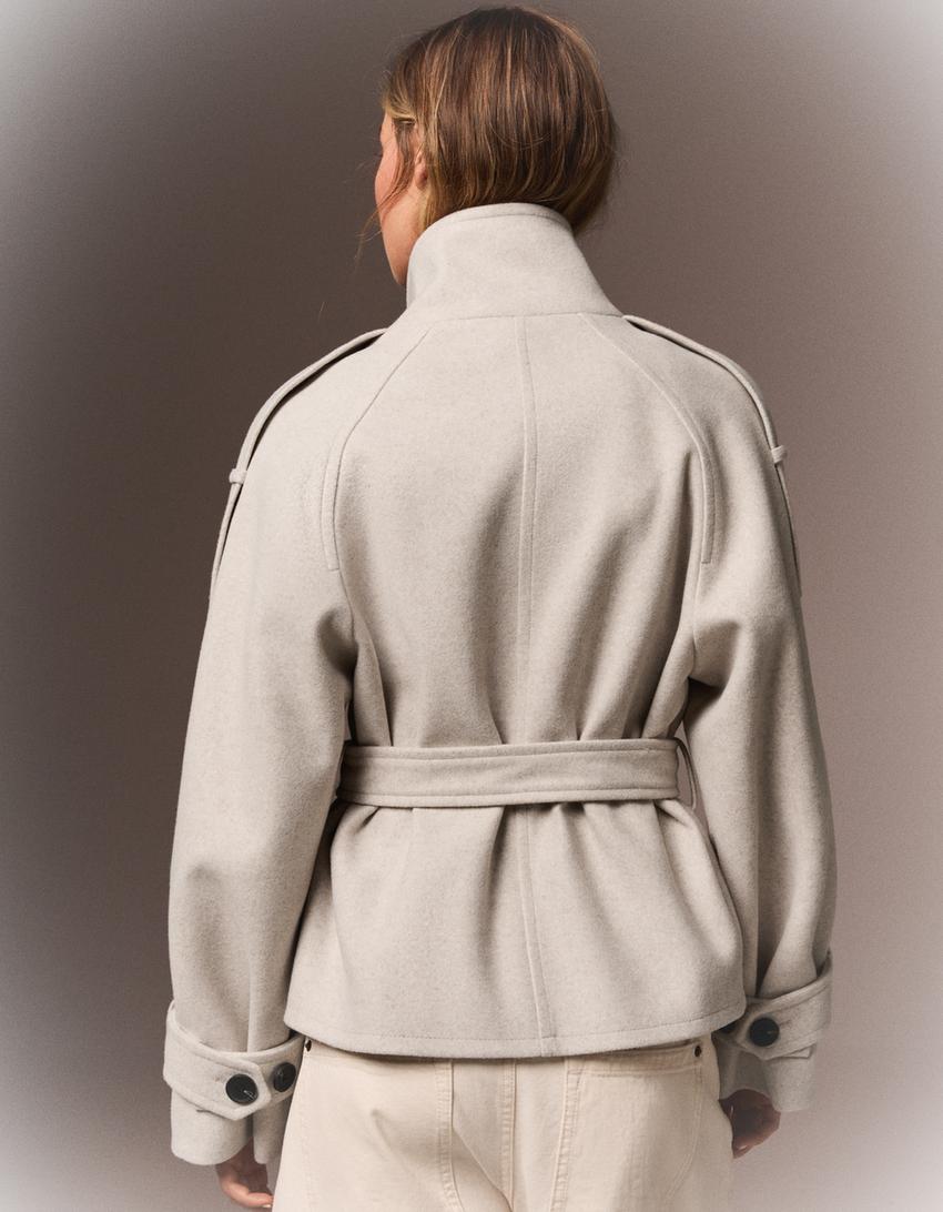 Giubbotto trench con collo a imbuto-Beige