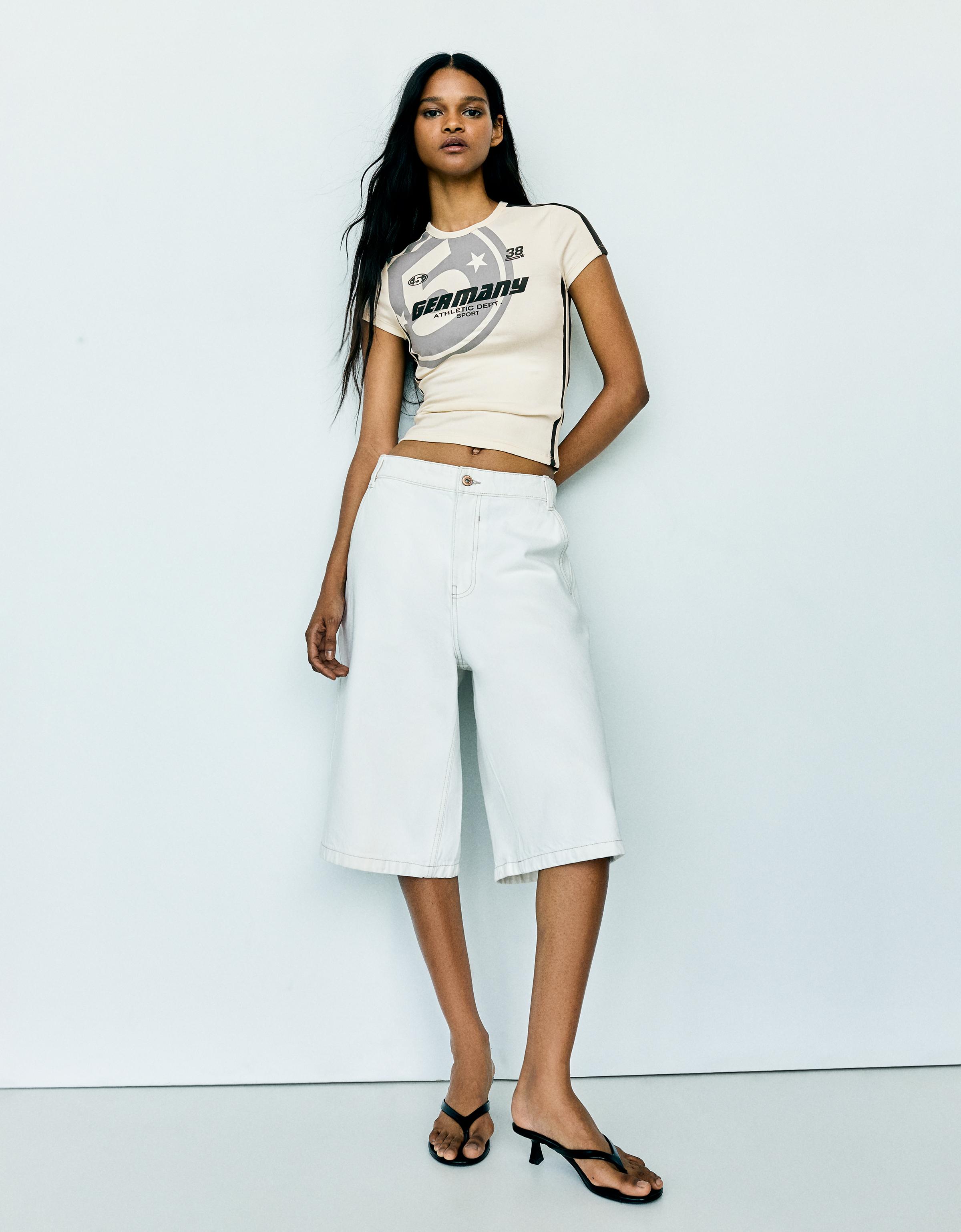 Short sleeve sport print T-shirt — White