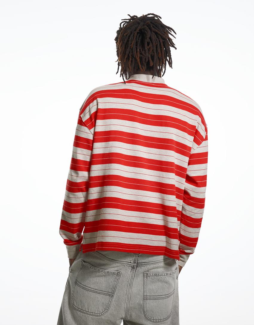 Polo manches longues ARIES X BERSHKA-Rouge