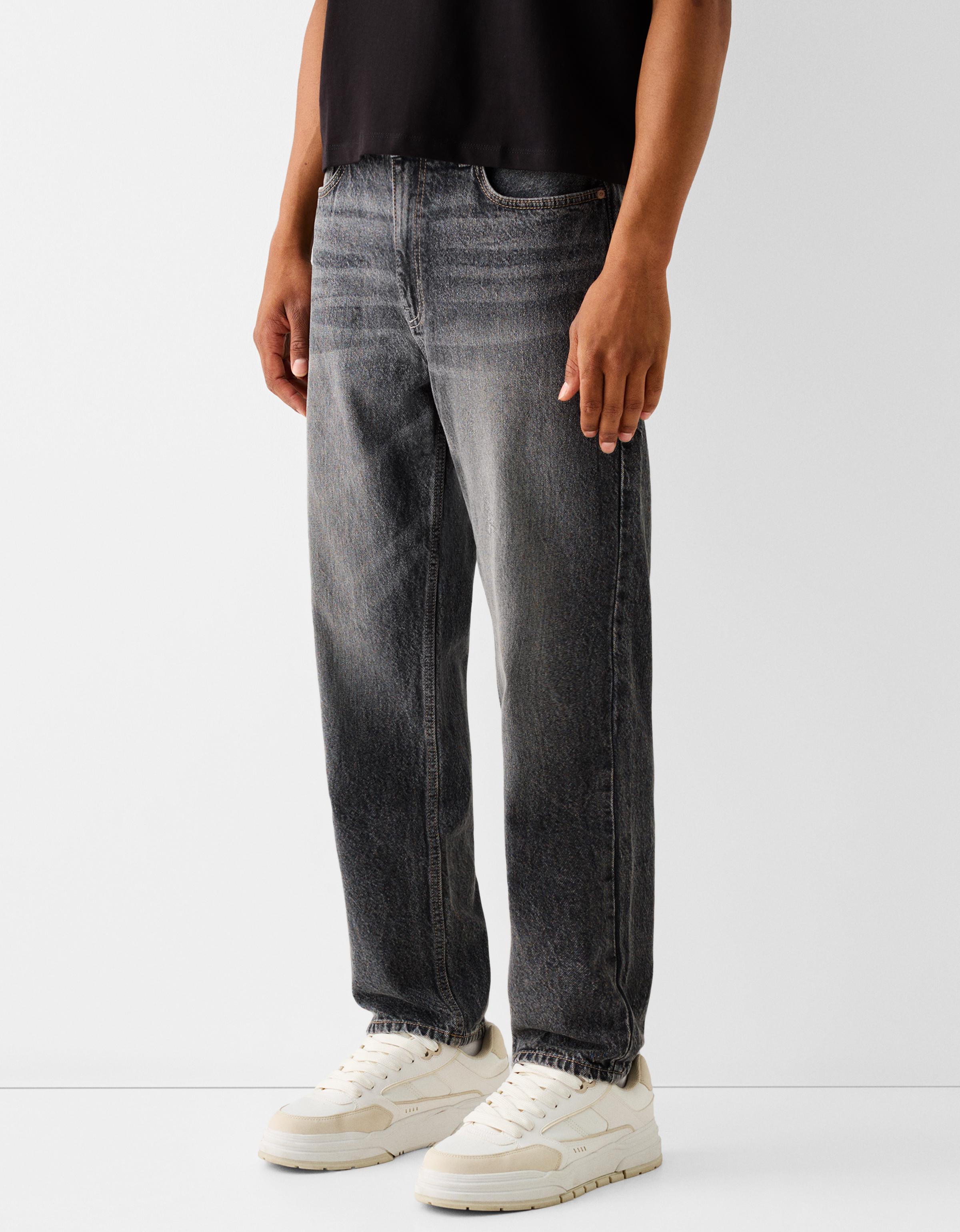 Bershka Straight Fit Jeans Herren 40 Dunkelgrau