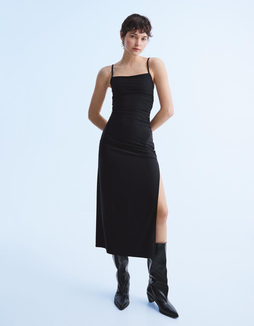 Strappy midi dress-Black