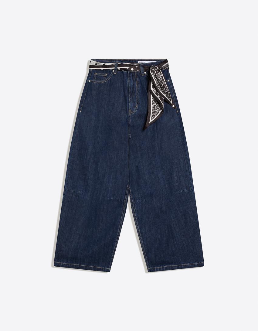 Cropped barrel jeans-Blue