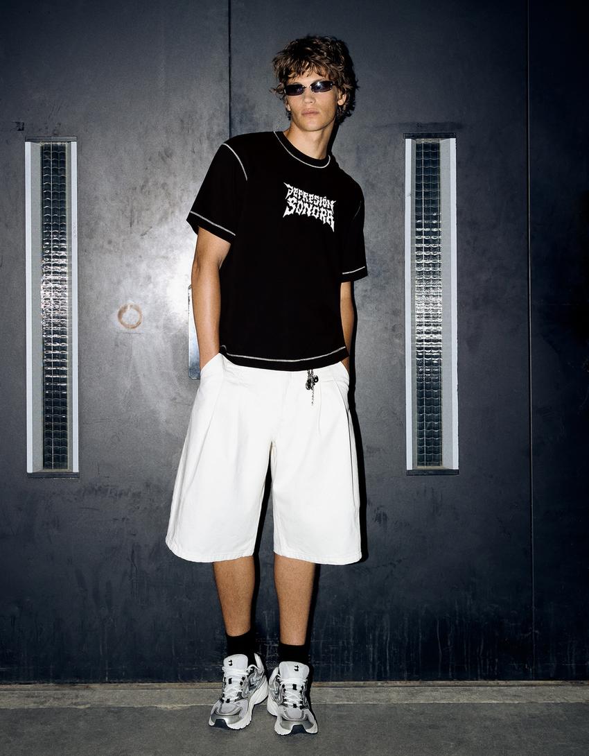 Short sleeve DEPRESION SONORA print T-shirt-Black