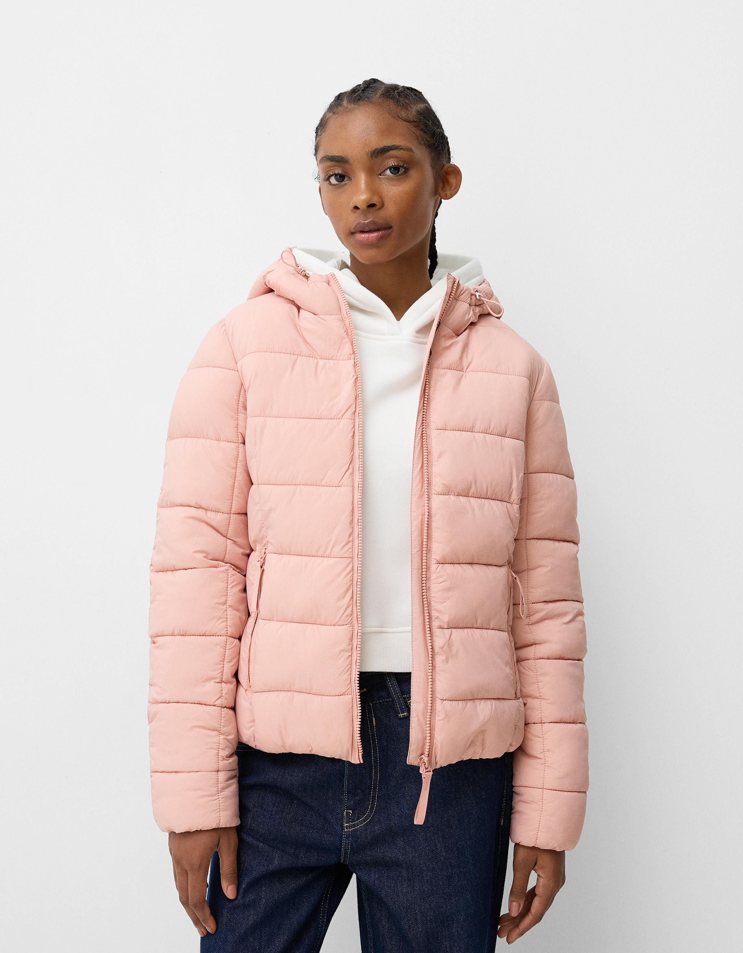 Bershka pink puffer jacket online