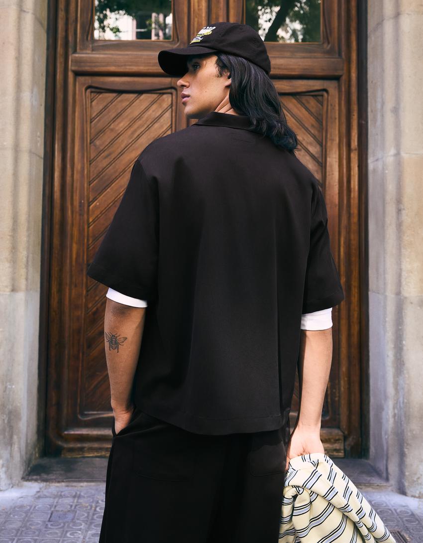 Fluid boxy short sleeve shirt-Black