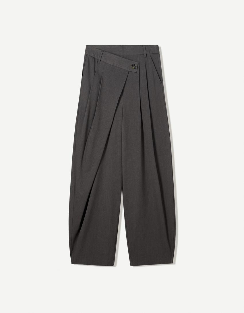 Kruvaze belli tailored fit pantolon-Koyu gri-4