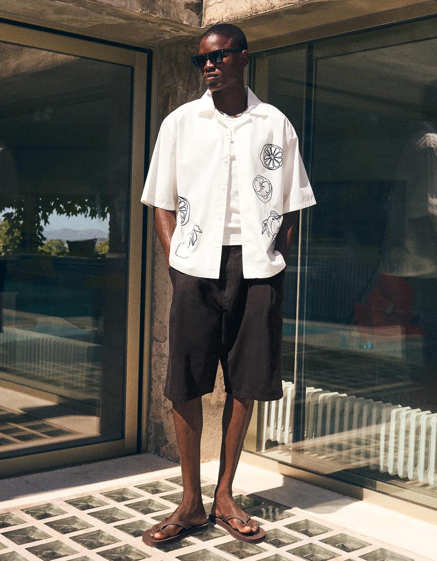 Keten karışımlı super baggy fit bermuda şort