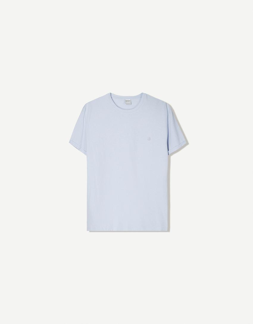 Embroidered short sleeve roll-up T-shirt-Light blue