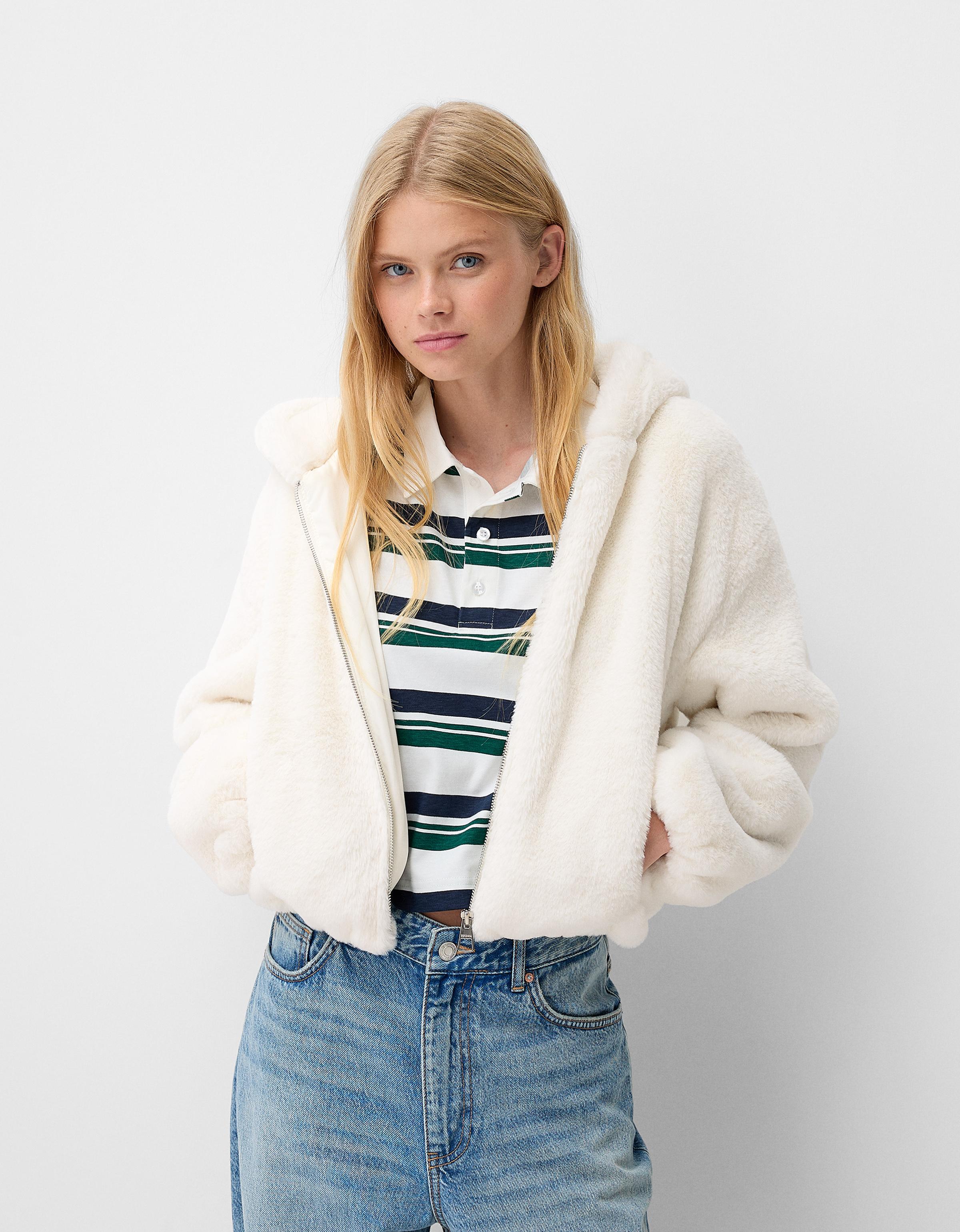 Jacket with faux fur hood Jackets and blazers Women Bershka