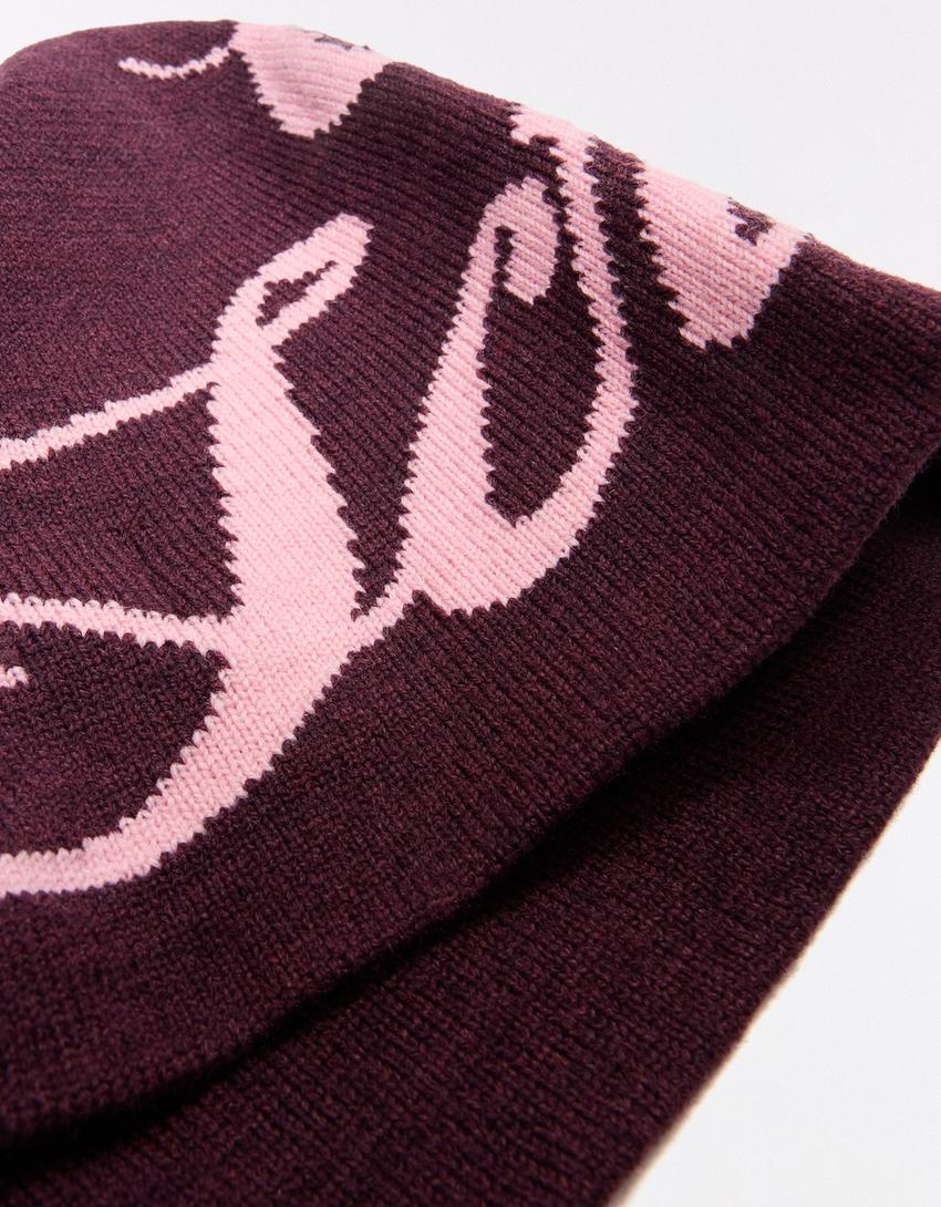 Berretto beanie grafico-Bordeaux