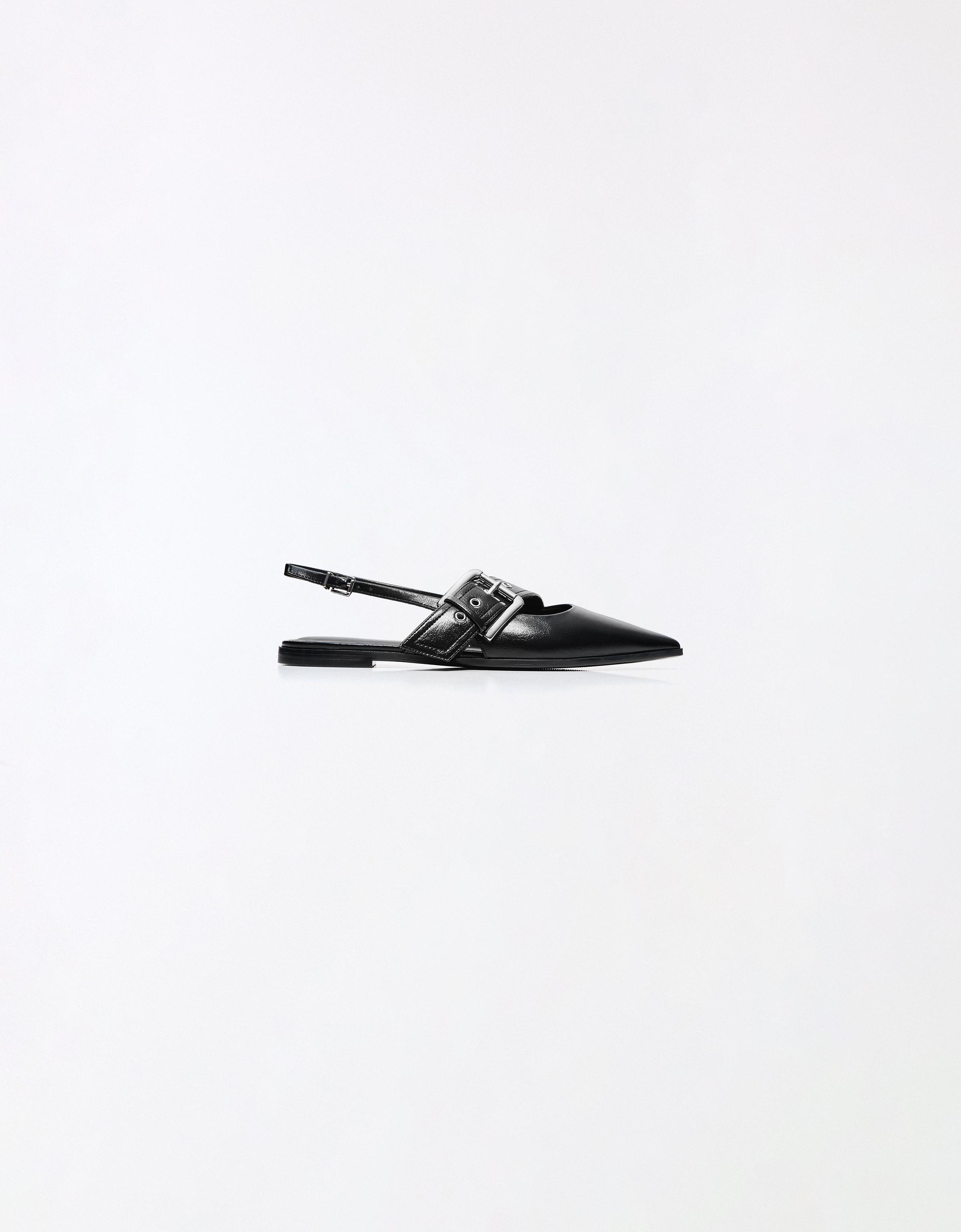 Slingback ballet flats with buckle — BLACK