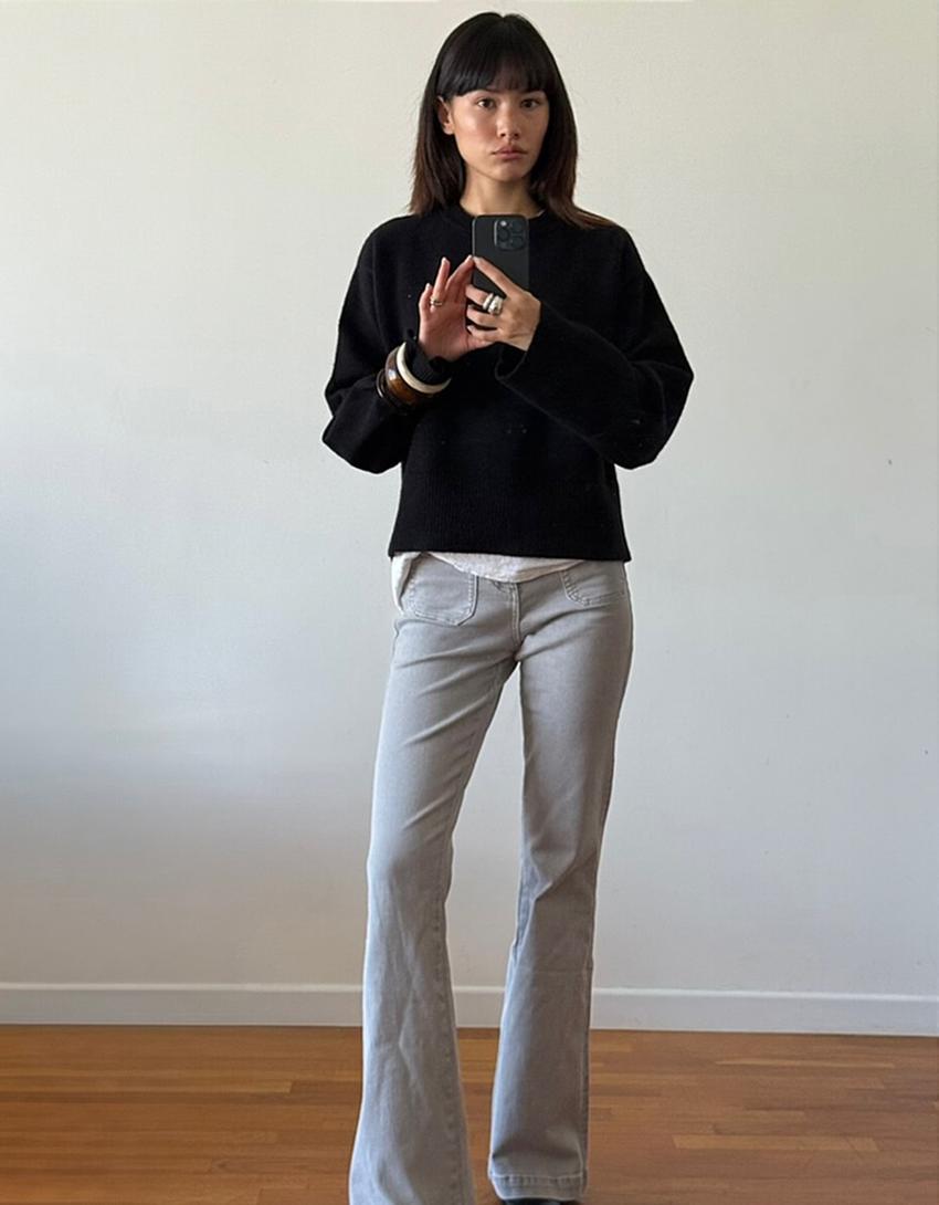 Flare trousers with flaps and pocket-Grey