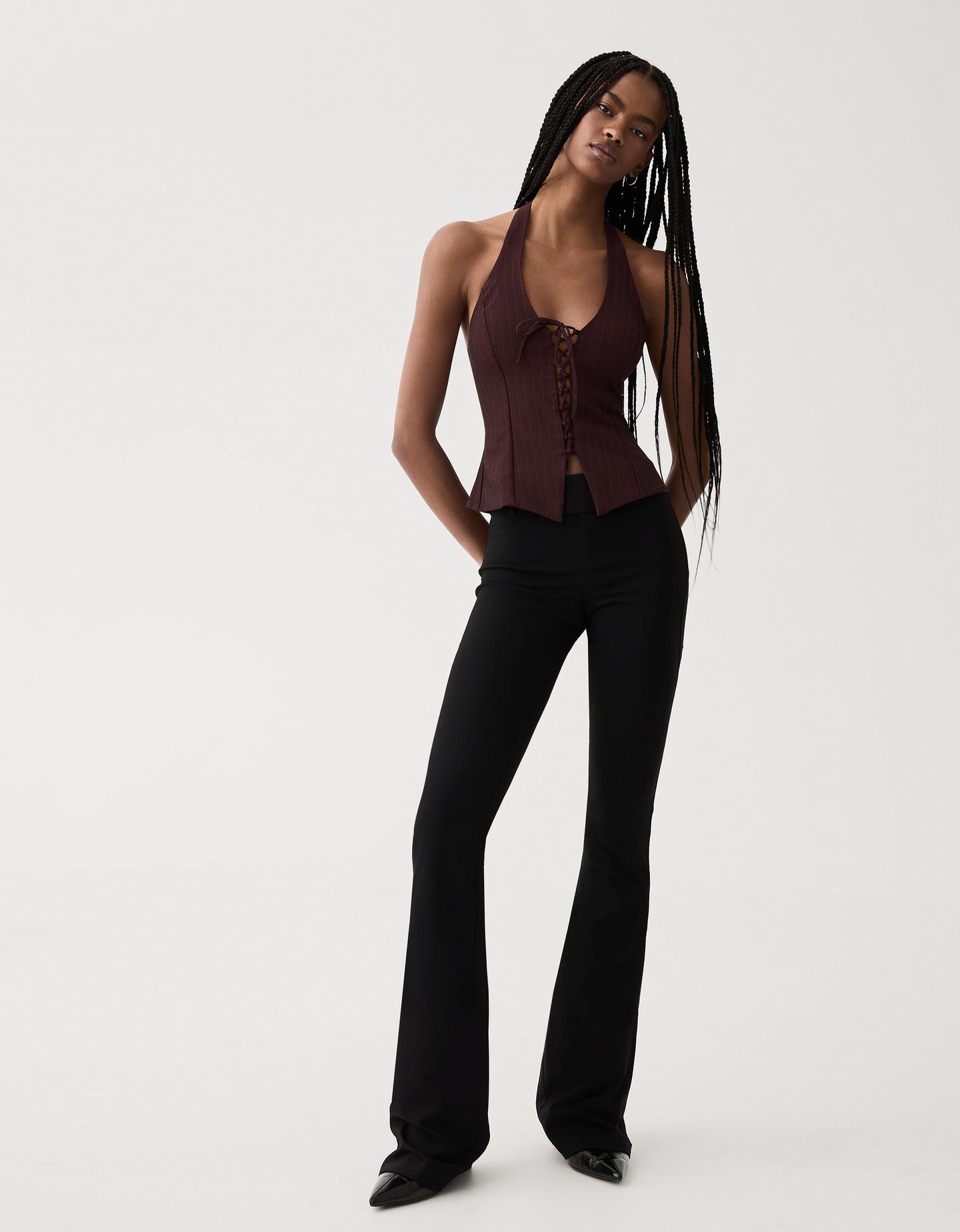 Bershka bengalinowy top halter czerwony