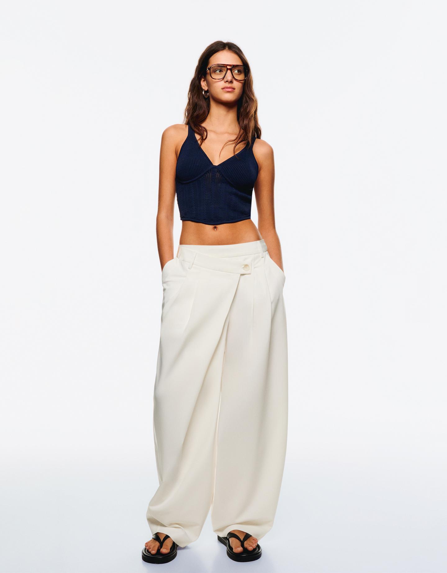 Bershka Pantalón Tailoring Mujer 38 Crudo