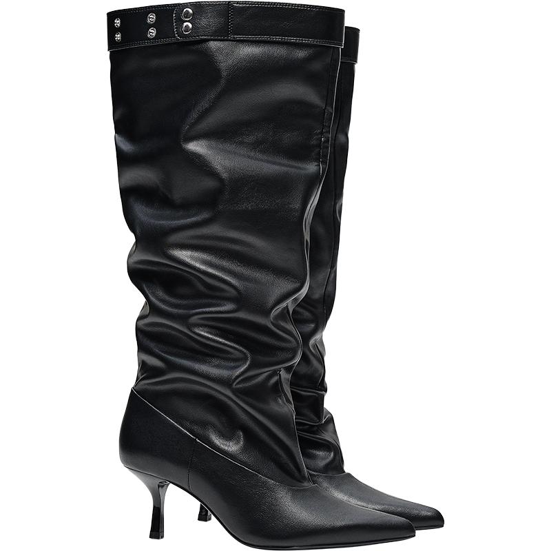 Adjustable slouchy heel boots — BLACK