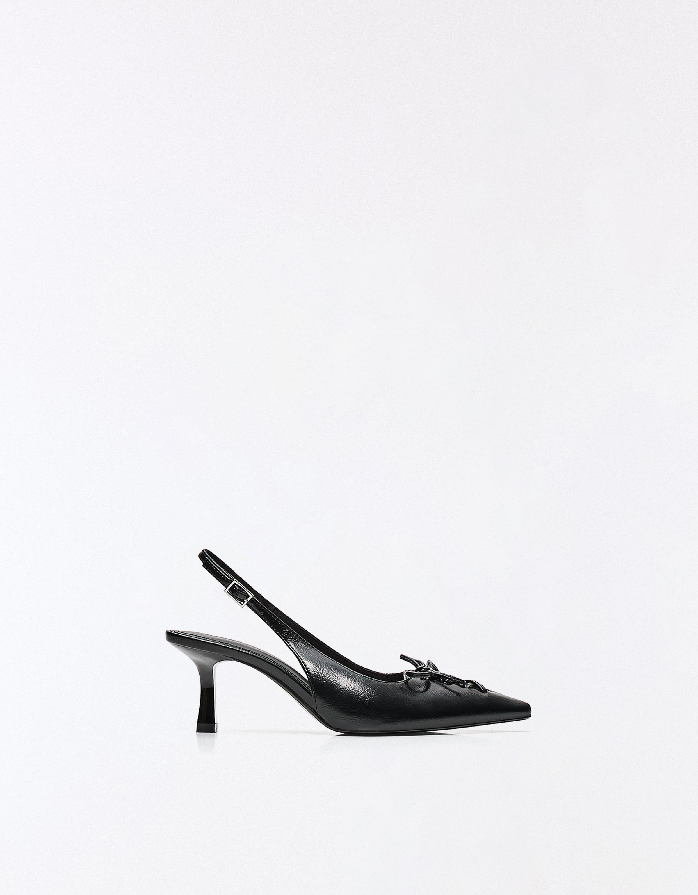 KITTEN HEEL CORSET SHOES — BLACK