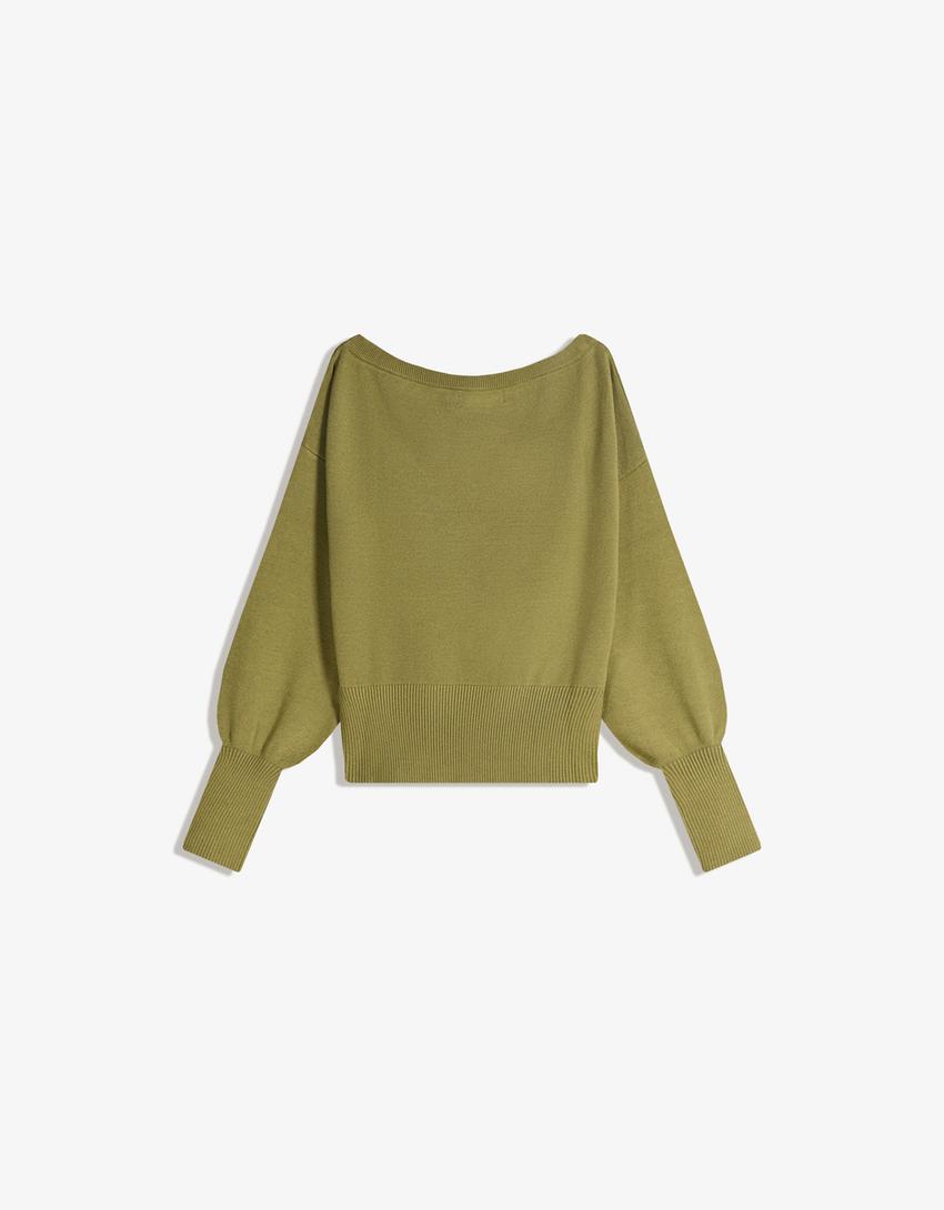 Pull asymétrique à ourlet côtelé-Vert