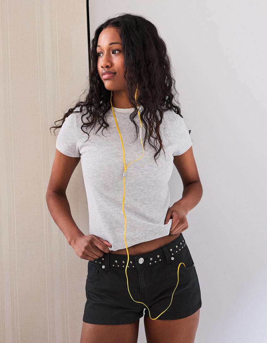 Twill-kangasshortsit niiteillä-Harmaa