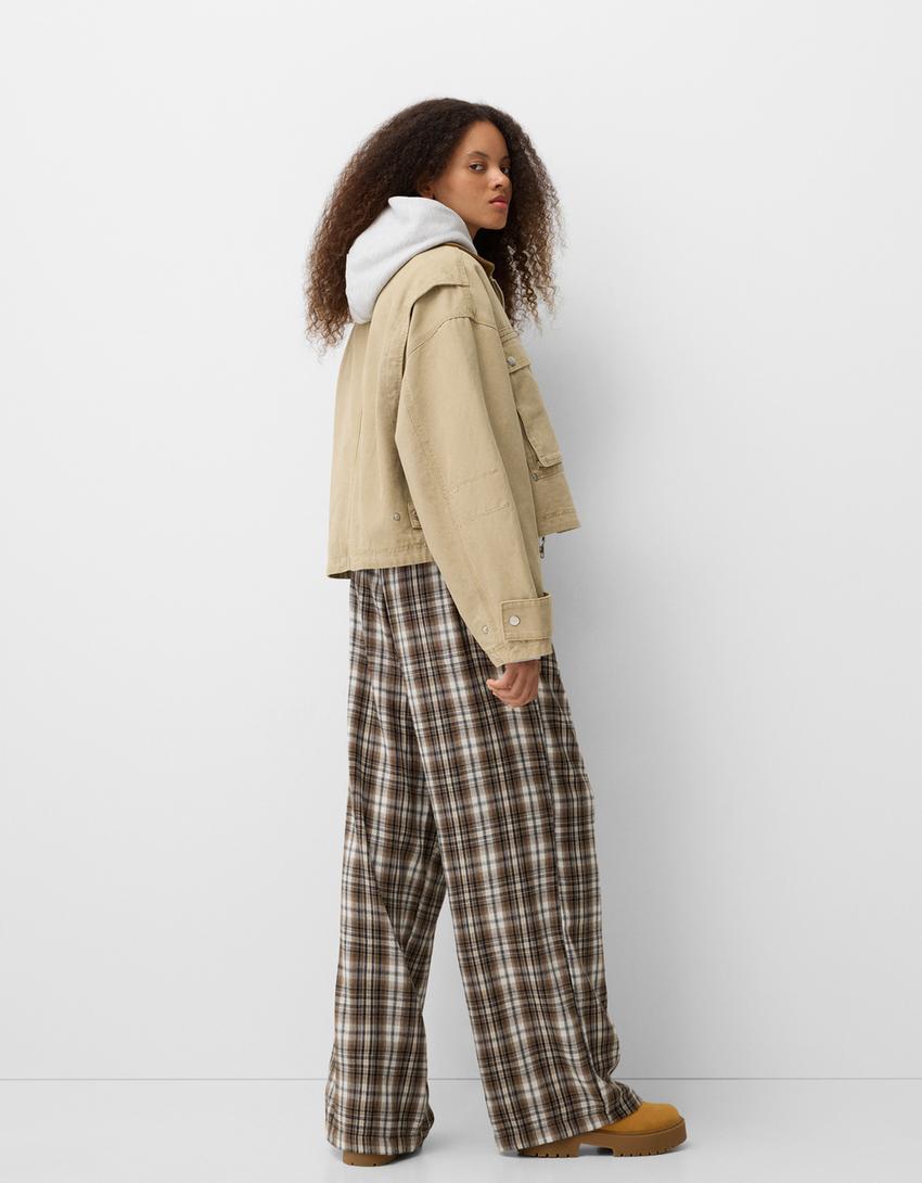 Straight fit check trousers-Brown-2