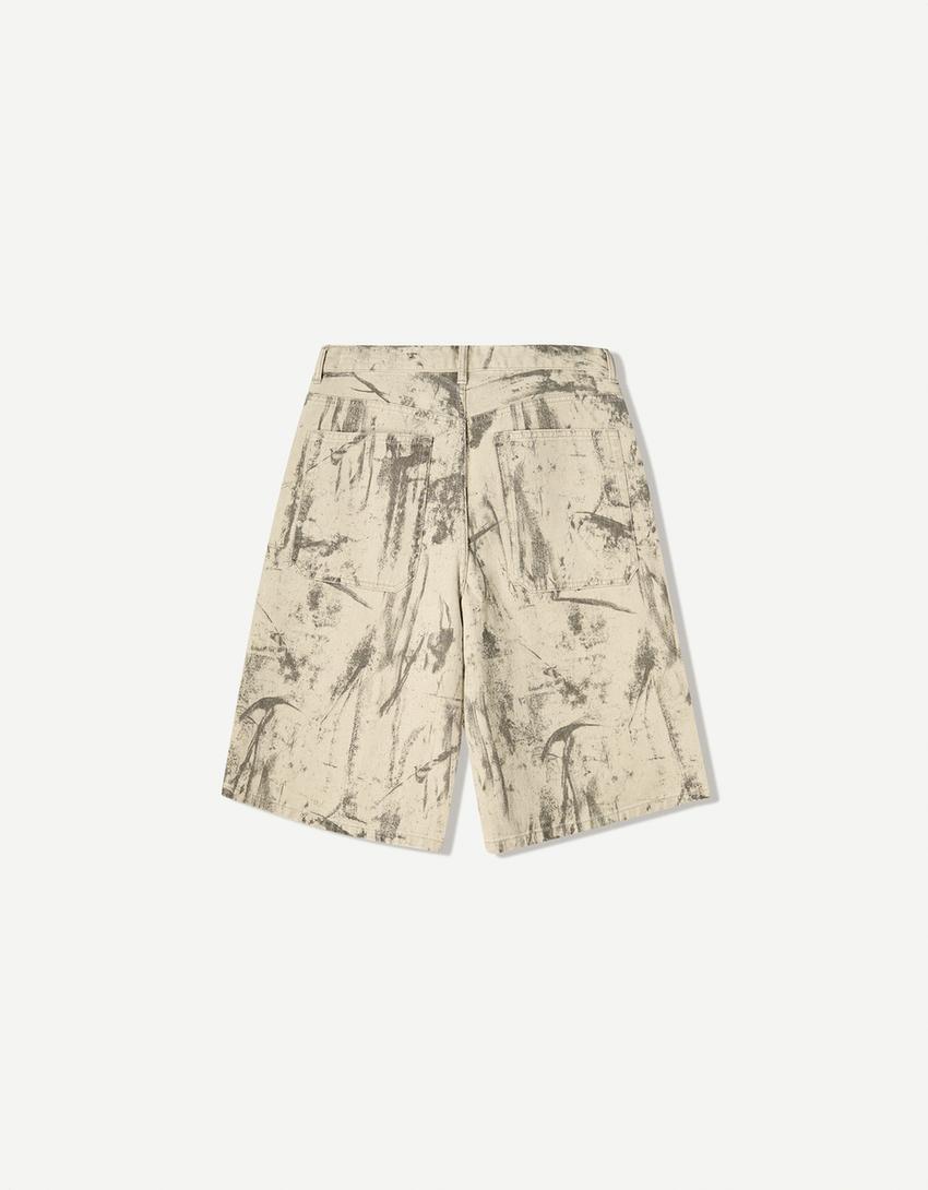 Printed baggy Bermuda shorts-Green