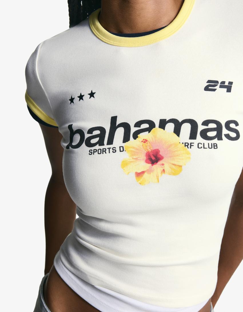 Short sleeve T-shirt with contrast print-Off white