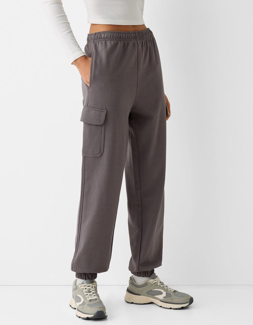 Pantalon jogger coupe cargo molleton-Gris foncé-1