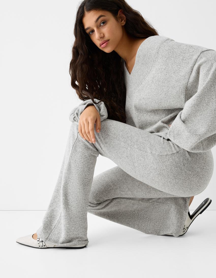 سروال محاك واسع من الأسفل-رمادي-3