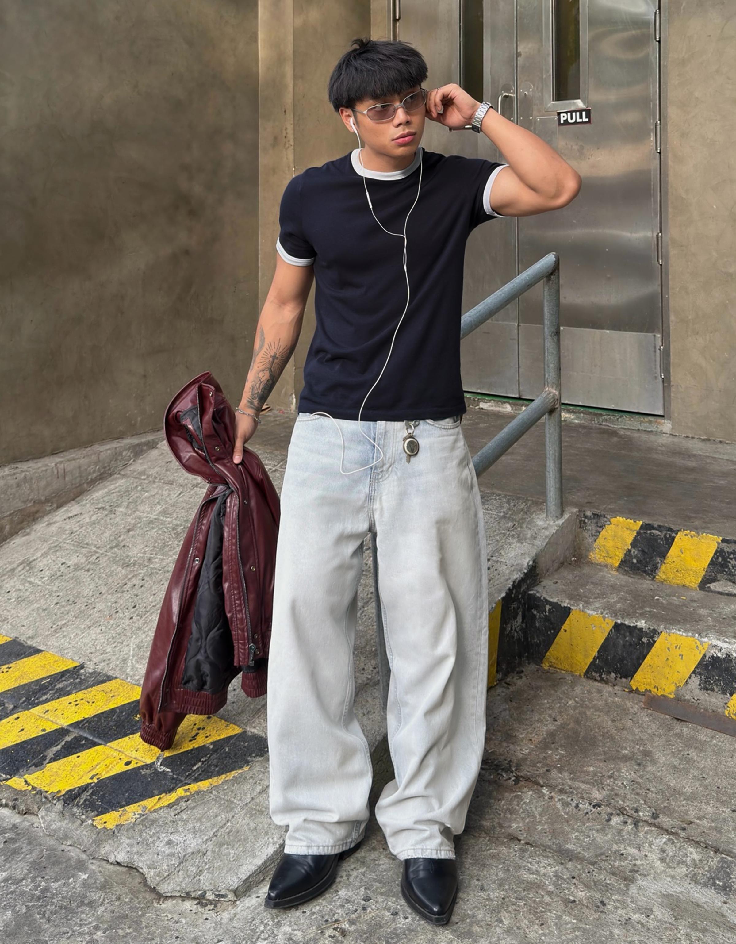 Bershka Camiseta Muscle Fit Rib Contraste Hombre Marino