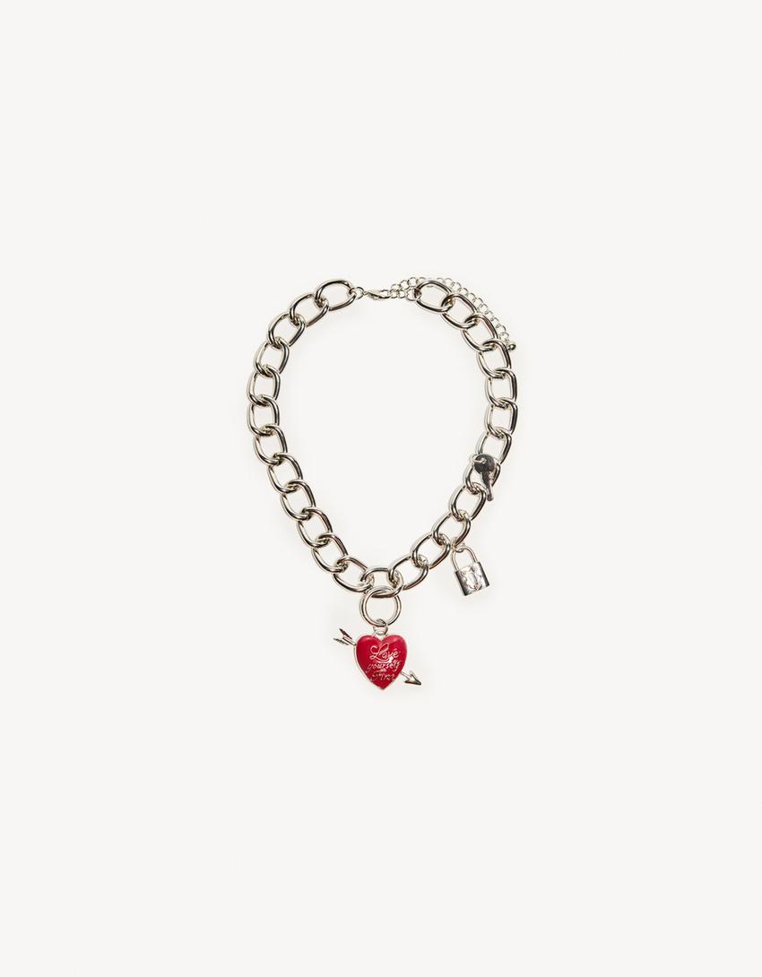 Chain necklace with pendant-Silver-1